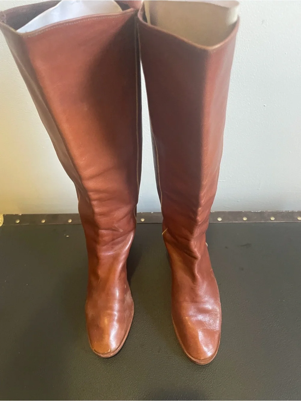 1980’s Vintage Women's Leather Tall Boots in Cognac *Estate Sale Find*